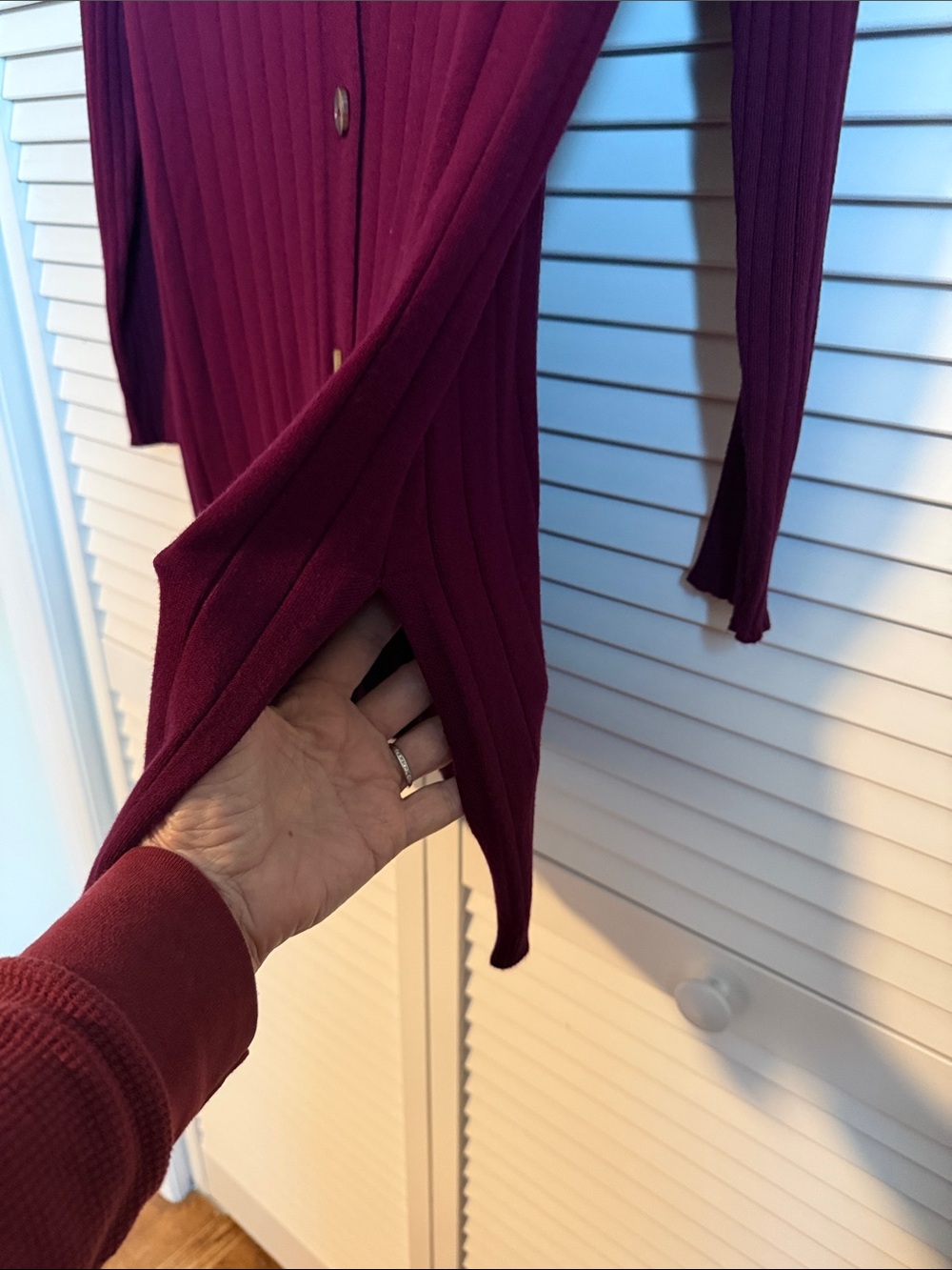 The Limited - Ribbed Button-Front Side Slit Cardigan - Plum - Size M - Picture 4 of 9